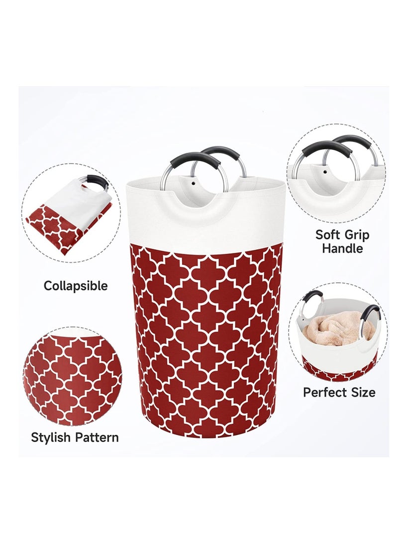 SYOSI 82L Round Large Laundry Basket Waterproof Laundry Hamper Bag Household Folding Dirty Clothes Basket with Handles for Travel Bathroom College Dorm Family Essentials for Organizing Red - Image 2