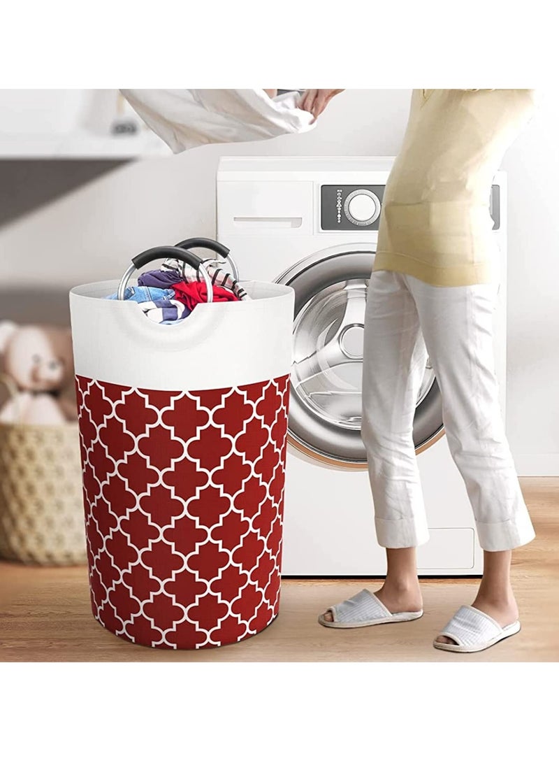 SYOSI 82L Round Large Laundry Basket Waterproof Laundry Hamper Bag Household Folding Dirty Clothes Basket with Handles for Travel Bathroom College Dorm Family Essentials for Organizing Red - Image 5