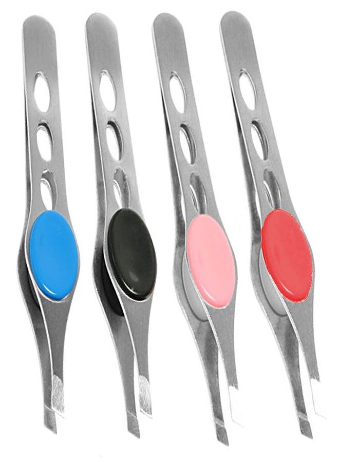 ATB 2 Pc Stainless Steel Tweezer Slanted Tip 4" Precision Eyebrow Hair Remover Tools - Image 1
