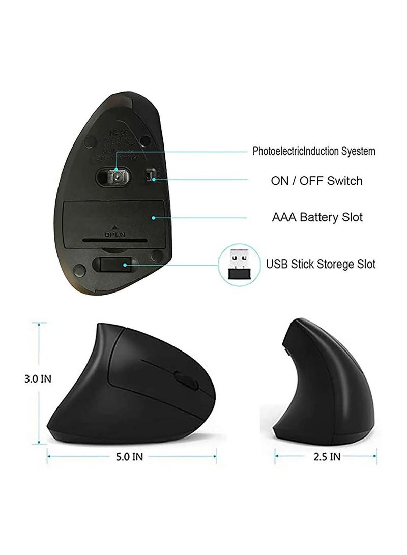 Ergonomic Wireless Mouse, Vertical Gaming Mouse -Ergonomic design - Prevention of mouse arm -Tennis elbow, 3 Adjustable DPI 3200/ 1600/ 1200 Levels for Laptop, PC, Desktop - Image 3
