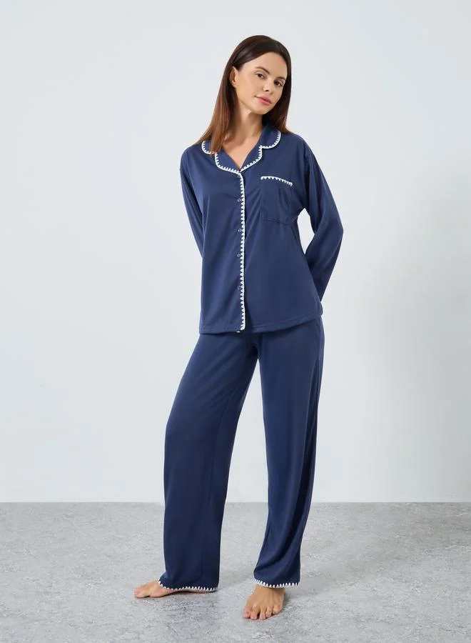 ستايلي طقم بيجاما من بنطال وبلوزة بتفاصيل مُطرّزة