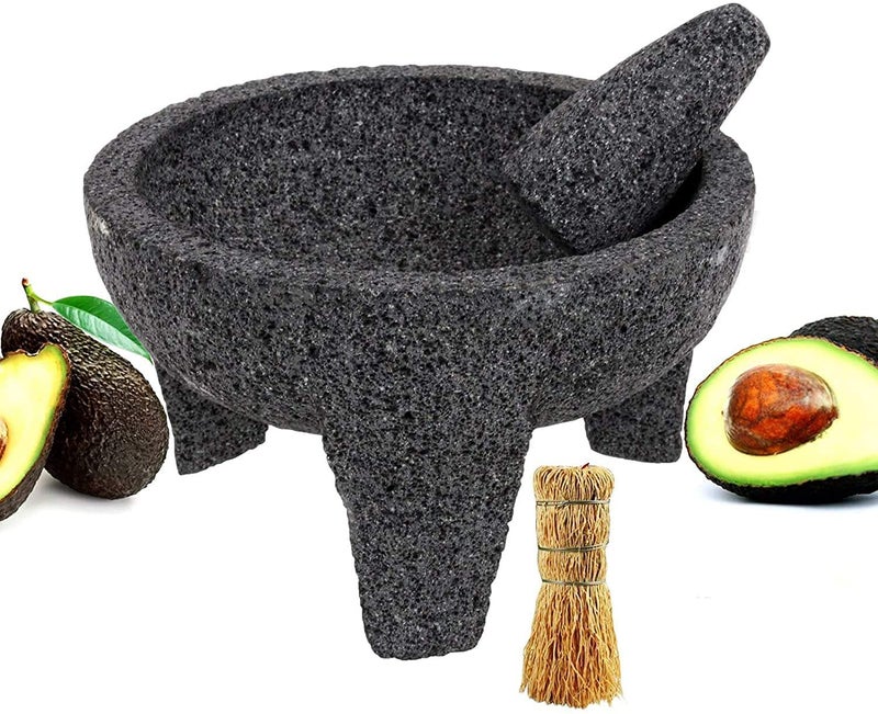 Ematik Molcajete 8 Mortar  Pestle Salsera Salsa Guacamole Tejolote Lavastone Aztec Mayan Toltec Volcanic Rock Ancient Traditional PreHispanic Antique Grinding Stone Metlapil Bowl 