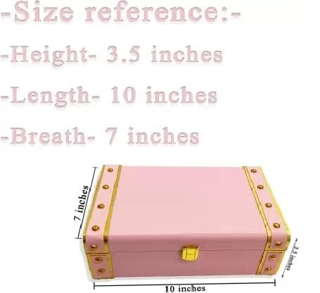 Generic Decorative storage Gift Engineered Wood Trunk Box Traditional Beautiful MDF and PU Leather Trunk Box for gifting showpiece etc 10x7x35 Inches Baby Pink - Image 2