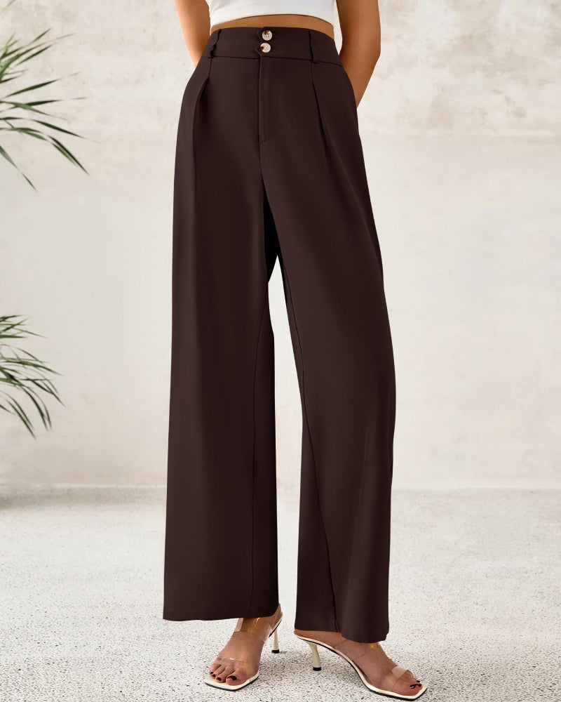 BTFBM Women Wide Leg Dress Pants 2026 High Waisted Button Pleated Business Casual Trousers Office Work Palazzo Pants(Dark Brown, Small) - Image 5