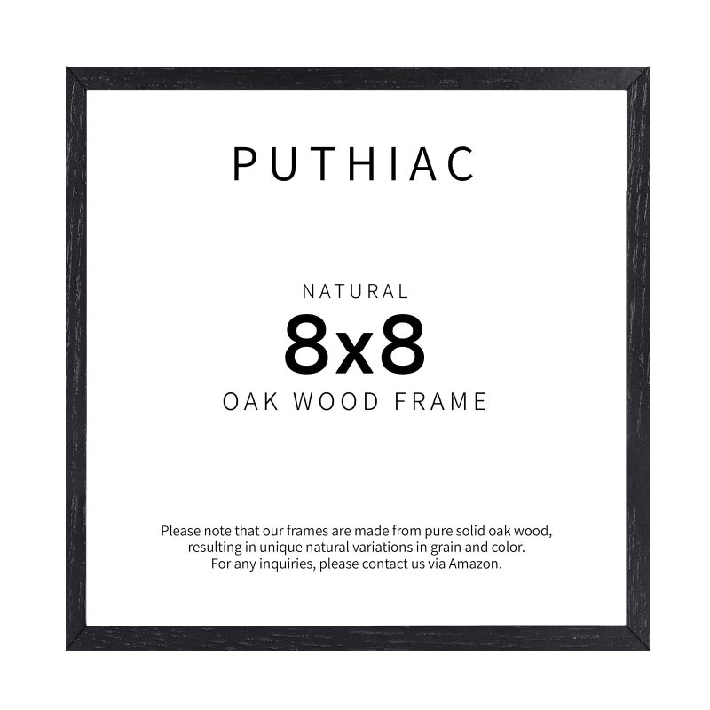 puthiac 8x8 Black Oak Wood Picture Frame - 8x8 Photo Frame  8x8 Picture Frame Wood  Natural Solid Wooden Picture Frames for Wall Art Photo and Prints (1 Pack  Black) - Image 1