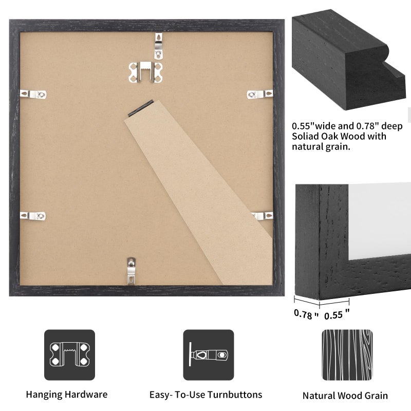 puthiac 8x8 Black Oak Wood Picture Frame - 8x8 Photo Frame  8x8 Picture Frame Wood  Natural Solid Wooden Picture Frames for Wall Art Photo and Prints (1 Pack  Black) - Image 3