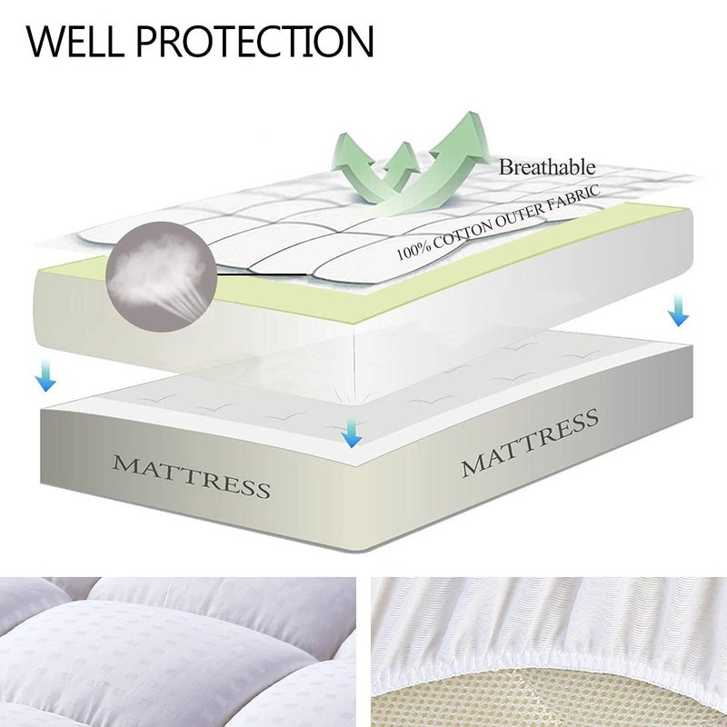 EASELAND King Size Mattress Pad Pillow Top Mattress Cover Quilted Fitted Mattress Protector Cotton 8-21" Deep Pocket Cooling Topper (78x80 Inches, White) - Image 3