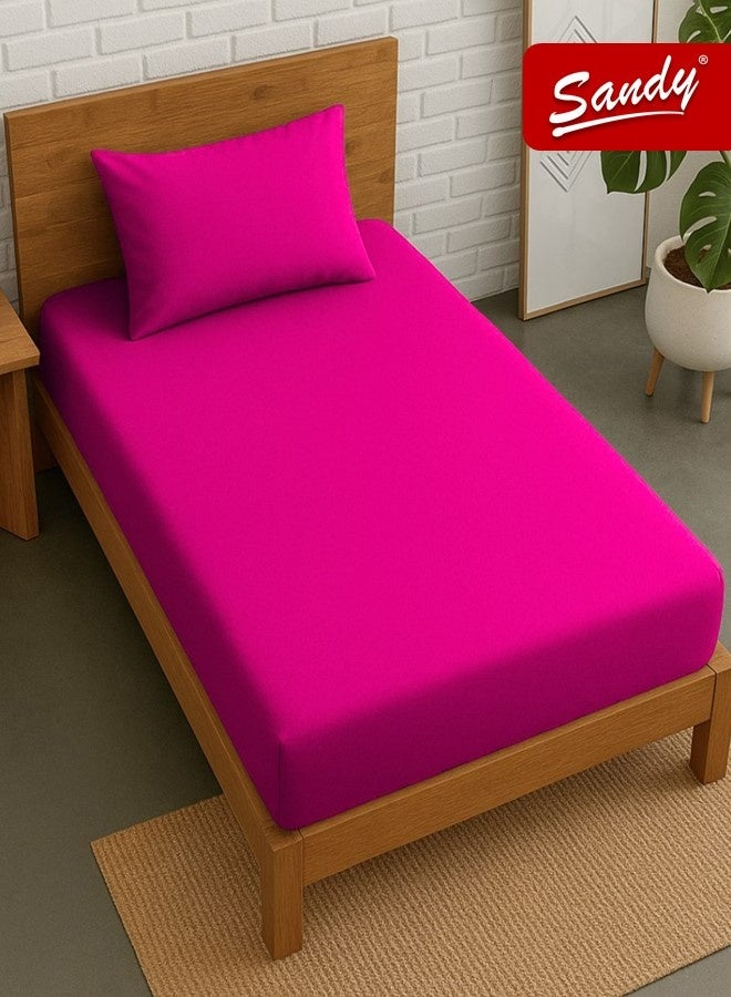 ساندي طقم شرشف مطاط ساندي فاخر بجودة الفنادق مع غطاء وسادة، طقم من 2 قطعة، شديد النعومة وجيد التهوية وبارد, مقاس مفرد عريض نفر ونص 120 × 200 سم, فوشي - Image 1