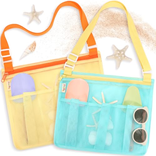 Tagitary Beach Toys Mesh Beach Bags for Kids with Zipper Collapsible Mesh Seashell Collecting Swim Pool Lake Sand Toy Storage Boys and Girls Teens Summer Vacation Essentials - Image 1