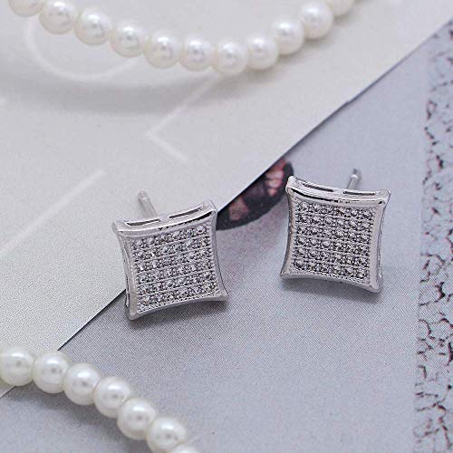 LuReen Mens Earring Silver Gold 11mm Square CZ Stud Earring for Men - Image 3