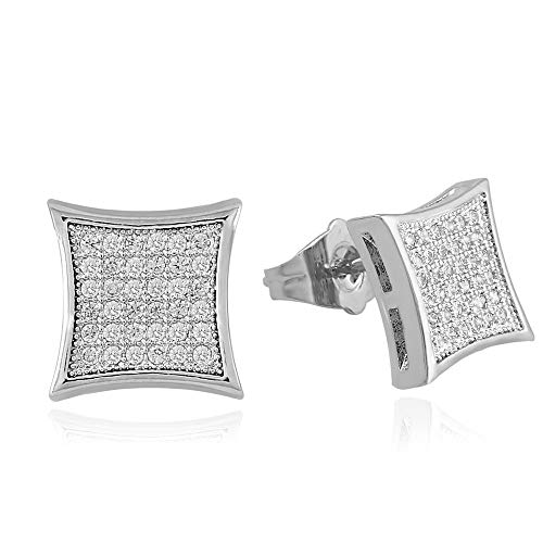 LuReen Mens Earring Silver Gold 11mm Square CZ Stud Earring for Men - Image 1