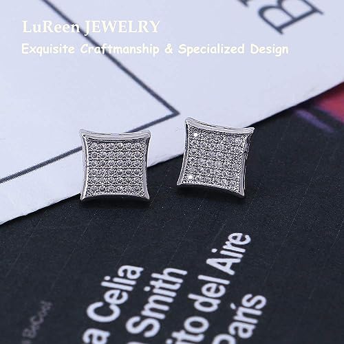 LuReen Mens Earring Silver Gold 11mm Square CZ Stud Earring for Men - Image 2
