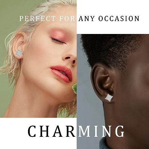LuReen Mens Earring Silver Gold 11mm Square CZ Stud Earring for Men - Image 5