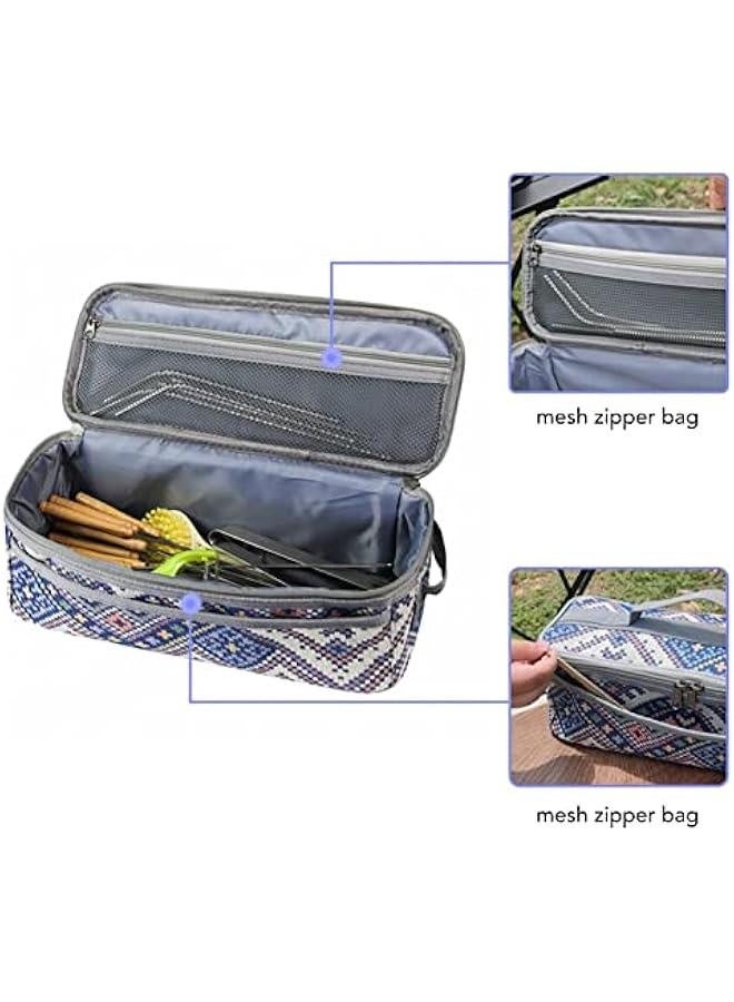 Camping Travel Cooking Utensils lunch box , Portable Outdoor Cooking and Grilling Utensil lunch box Travel Bag for Backpacking BBQ Camping Hiking Travel(Blue)  - Image 2