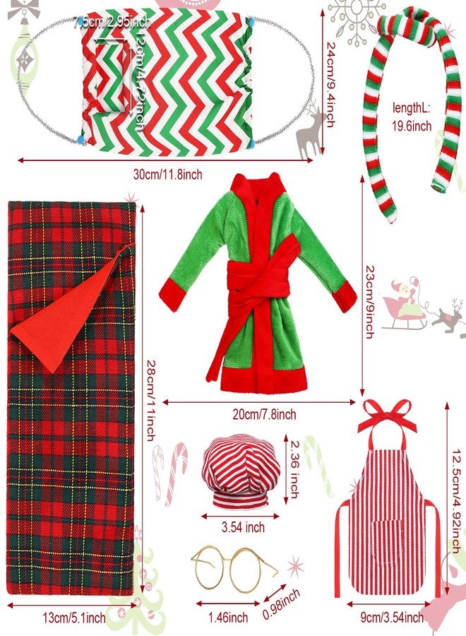 Aoriher 8 Pcs Christmas Doll Accessories Set with Christmas Sleeping Bag, Bathrobe, Apron and Chef Hat, Scarf, Glasses, Christmas Hammock Xmas Accessory for Doll Decorations (Plaid Style) - Image 3