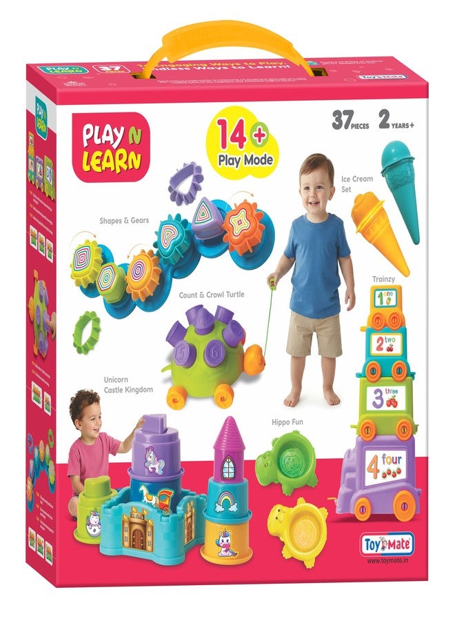 Toymate Play N Learn 14-in-1 Gift Set for Kids 2+ Years Learning & Activity Kit | Shape Sorter, Stacking Castle, Pull Along Turtle, Alphabet Train, Ice Cream Set |Toy for Toddlers - Image 1