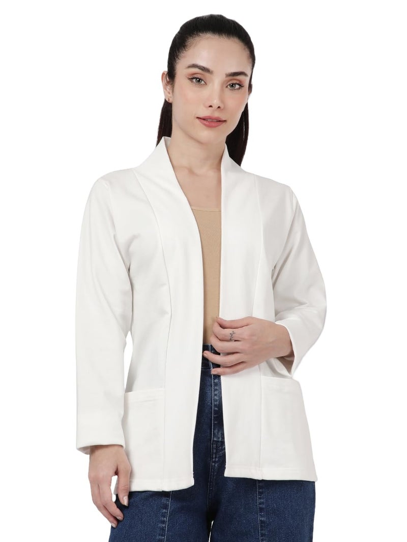 KRYPTIC Women’s Regular Length Cotton Shrug with Side Pockets | Soft Lightweight Knitted Fabric, Open Front Long Sleeve Layer for Stylish Everyday Wear, Casual Outfits & Travel - Image 1
