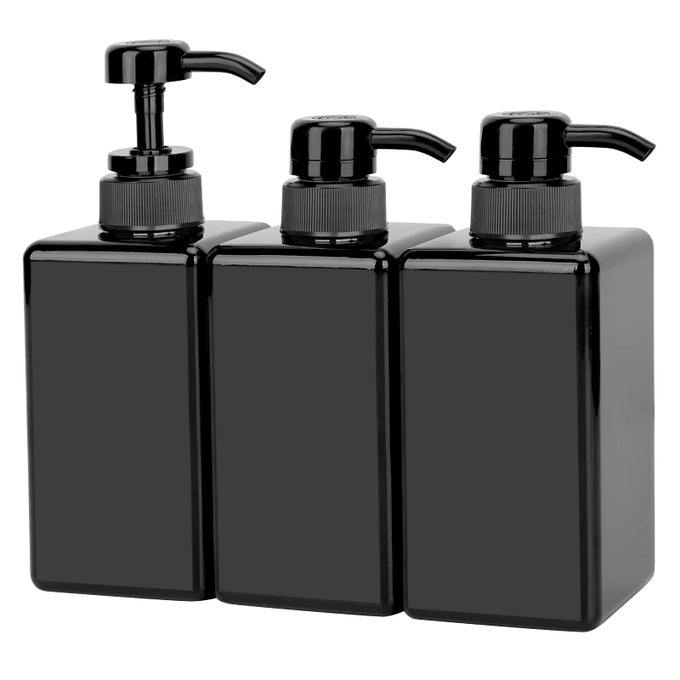 PLASTIC SHAMPOO BOTTLES WITH PUMP 15OZ450ML BLACK BATHROOM SHAMPOO AND CONDITIONER DISPENSER REFILLABLE REUSABLE EMPTY PUMP PRESS BOTTLE FOR SHOWER MASSAGE OIL LOTION LIQUID SOAP 3PACK