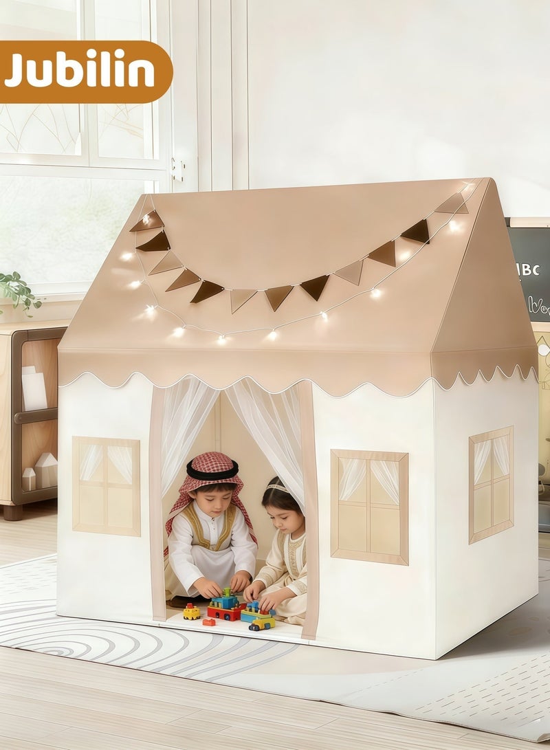 Jubilin Large Kids Play Tent with Padded Mat and LED Lights, Indoor Castle Playhouse Bed Tent for Toddlers Boys and Girls - Image 1