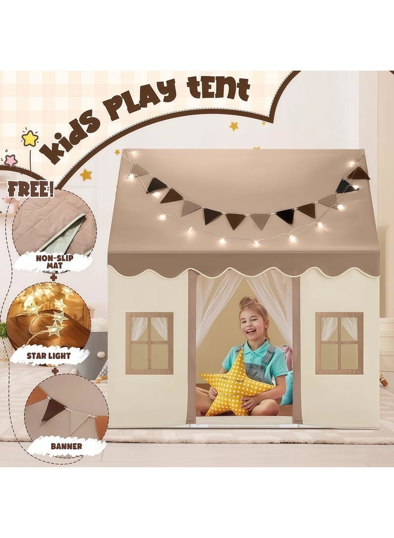 Jubilin Large Kids Play Tent with Padded Mat and LED Lights, Indoor Castle Playhouse Bed Tent for Toddlers Boys and Girls - Image 2