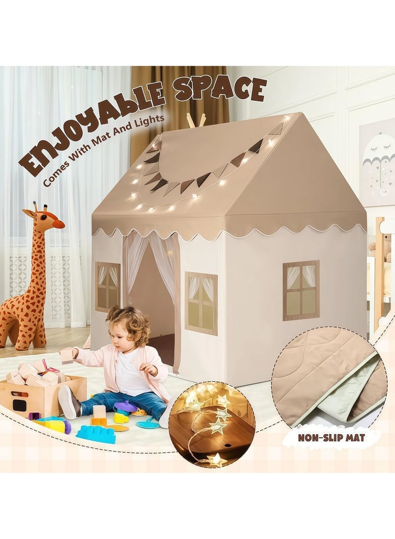 Jubilin Large Kids Play Tent with Padded Mat and LED Lights, Indoor Castle Playhouse Bed Tent for Toddlers Boys and Girls - Image 4