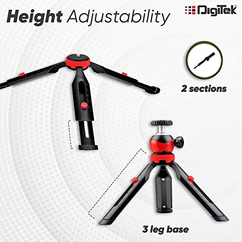 DIGITEK® (DTR-200MT) 18CM Flexible & Portable Mini Tripod with Smartphone Holder & 360° Ball Head, 1kg Load Capacity, 2 Section Adjustment, Rubber Feet, For Smartphones, Compact Cameras, GoPro Cameras - Image 2
