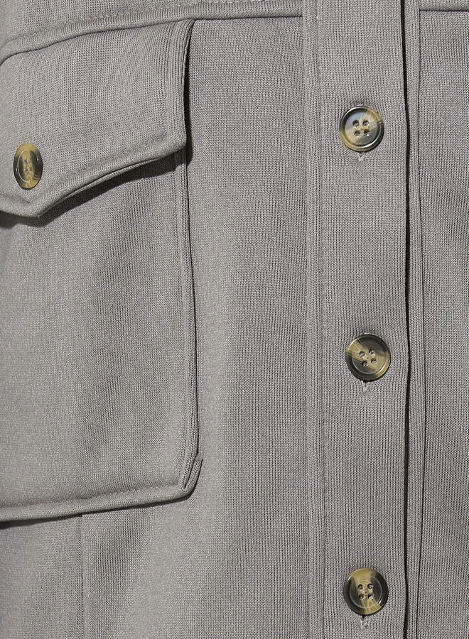 Take Two Solid Front Button Collar Neck Pocket Jacket