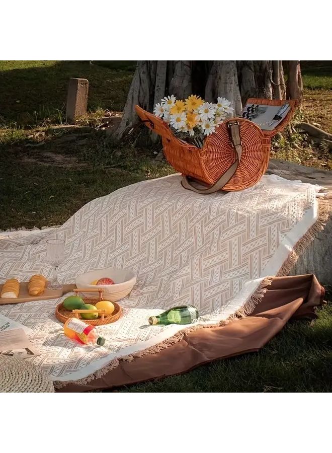 Green Foldable Retro Picnic Mat 230x180cm Portable Lawn Mat For Outdoor Camping - Image 3