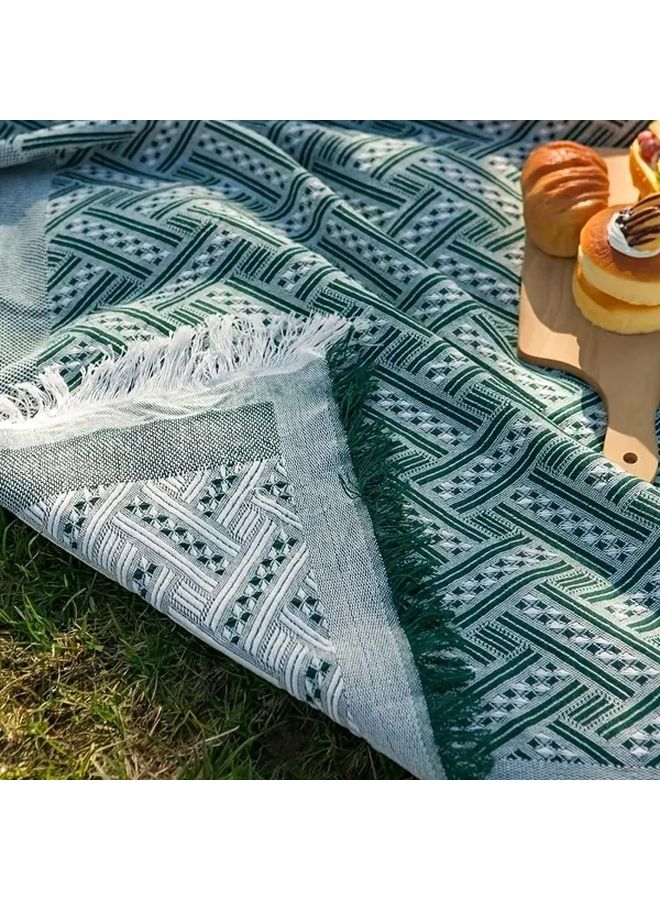 Green Foldable Retro Picnic Mat 230x180cm Portable Lawn Mat For Outdoor Camping - Image 4