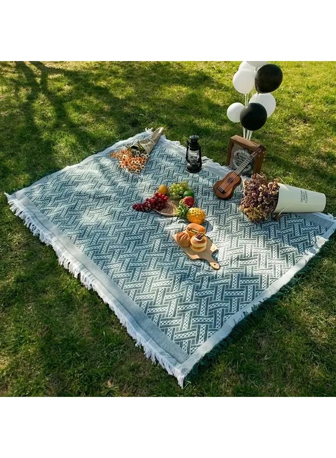Green Foldable Retro Picnic Mat 230x180cm Portable Lawn Mat For Outdoor Camping - Image 2