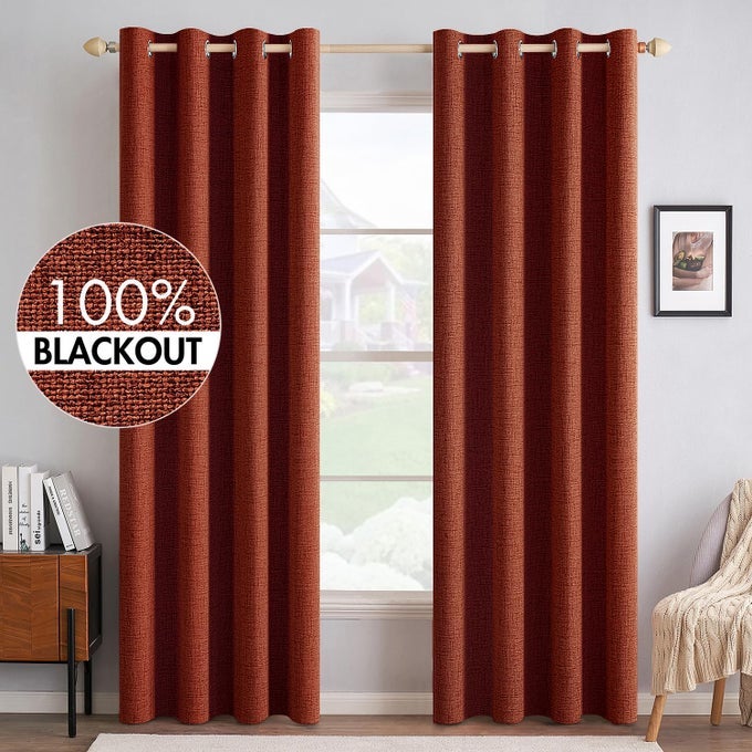 MIULEE 100 BLACKOUT LINEN CURTAINS FOR BEDROOM THERMAL INSULATED BURNT ORANGE GROMMET ROOM DARKENING CURTAINS DRAPES RUST TERRACOTTA FALL DECOR FOR LIVING ROOM NURSERY 52 X 84 INCH 2 PANELS