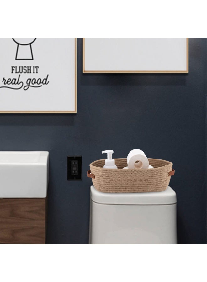 Bohemian style storage basket for organizing woven decorative basket for countertop toilet paper basket for toilet tank top shelf basket with handles khaki - Image 2