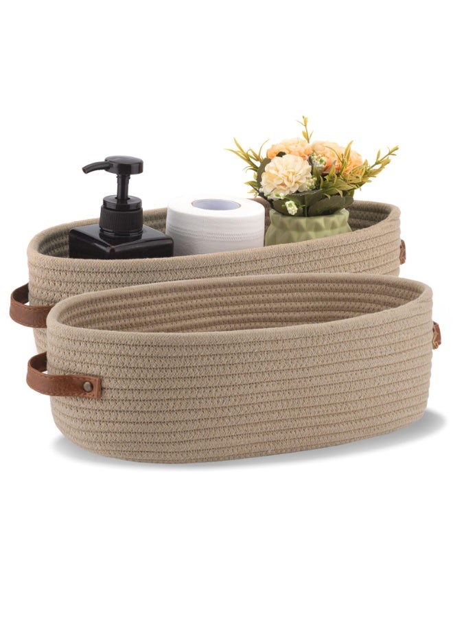 Bohemian style storage basket for organizing woven decorative basket for countertop toilet paper basket for toilet tank top shelf basket with handles khaki - Image 1