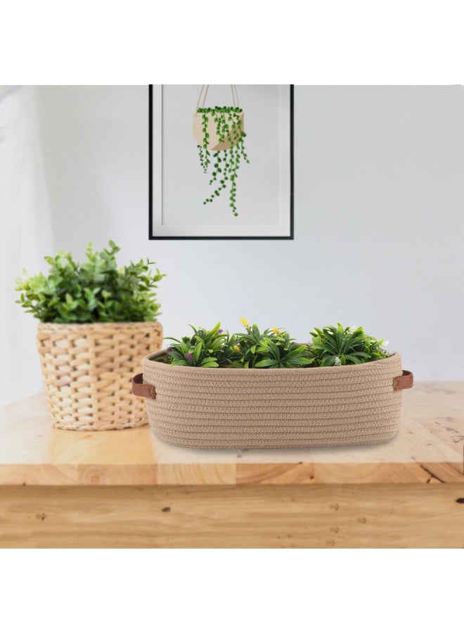 Bohemian style storage basket for organizing woven decorative basket for countertop toilet paper basket for toilet tank top shelf basket with handles khaki - Image 5