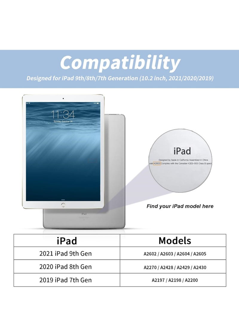 روك بو حافظة لجهاز Apple iPad 10.2 بوصة 2021/2020/2019 (9th/8th/7th) مع حامل قلم، غطاء رفيع للكمبيوتر اللوحي مع ظهر ناعم من مادة TPU، إيقاظ/سكون تلقائي لجهاز iPad 10.2 بوصة - Image 2