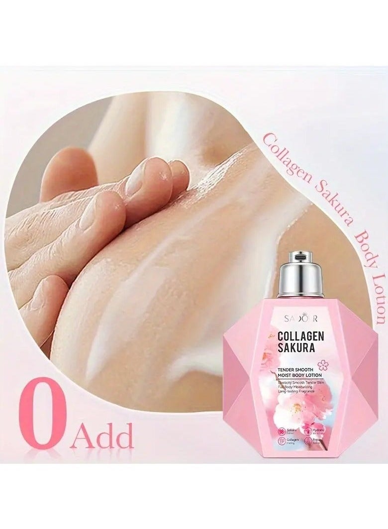 SADOER Collagen Sakura Body Lotion, 300ml Hypoallergenic Moisturizing Cream with Hyaluronic Acid and Glycerin for All Skin Types, Cherry Blossom Scented, Improves Dry Skin, Suitable for Dark Skin Tone - Image 3