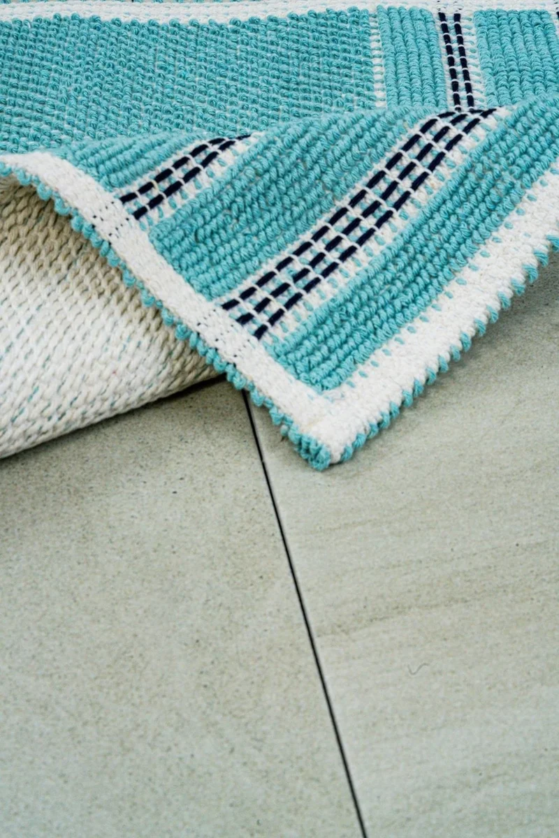 Bluenity Porto Natural Cotton Bath Mat 40X60 cm - Turquoise/Black