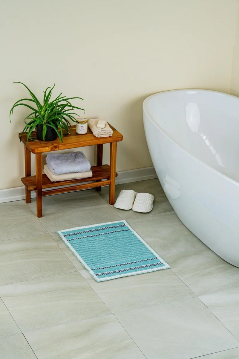 Bluenity Porto Natural Cotton Bath Mat 40X60 cm - Turquoise/Black
