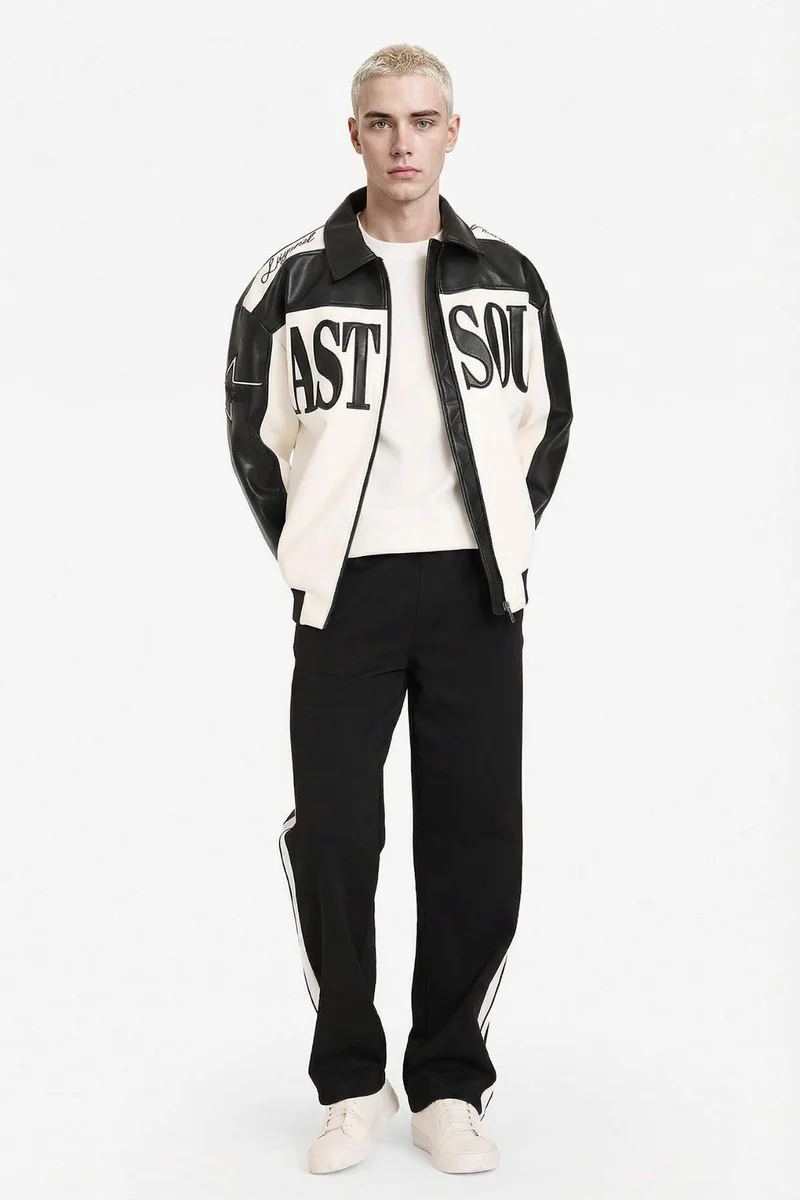 ديفاكتو Oversize Zip-Up Faux Leather Jacket