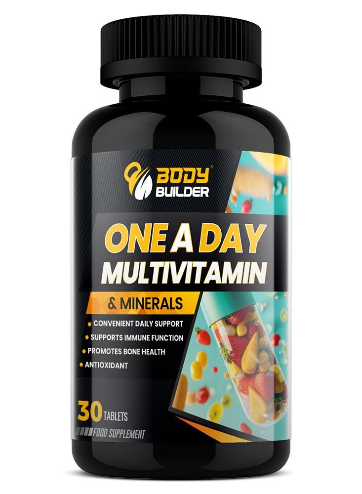 بودي بيلدر أقراص ون أ داي متعددة الفيتامينات والمعادن، فيتامينات يومية من أ إلى ك، 30 قرصًا، لدعم الصحة العامة - Image 1
