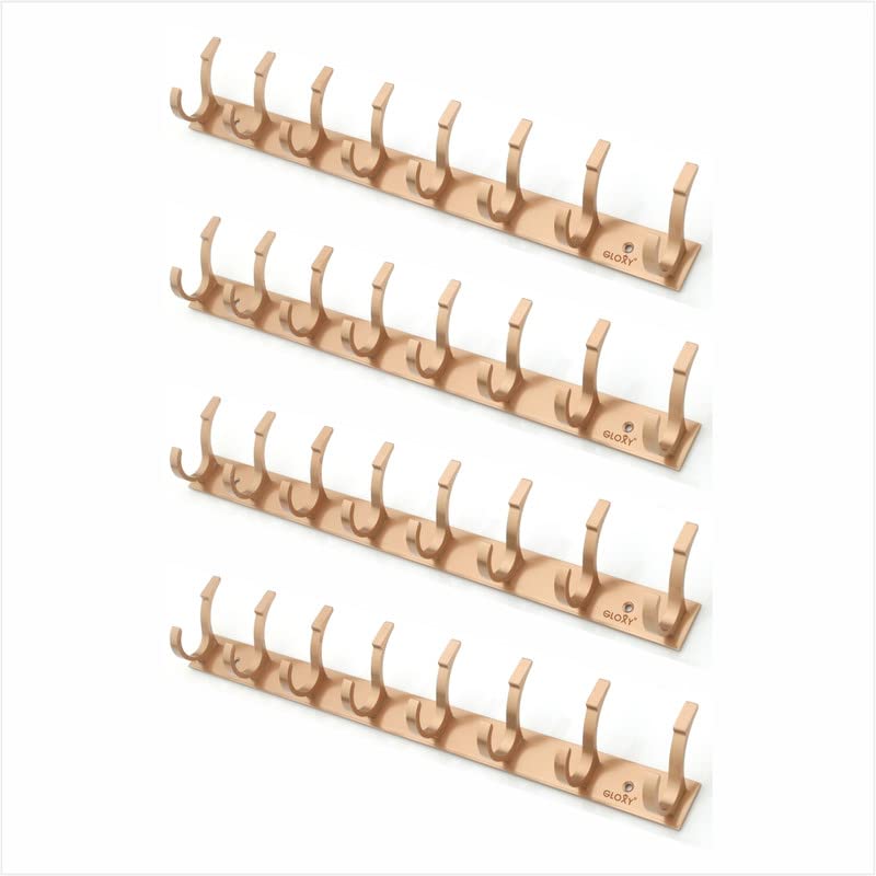 GLOXY GLOXY Stainless Steel Bathroom Accessories 8 Hooks Plate Wall Mount Door Back Hanger Pins for Hanging Cloth Set Shirt Bar Towel Rack Robe Keys 4 Pin khutti Rose Gold Pack of 4 - Image 1