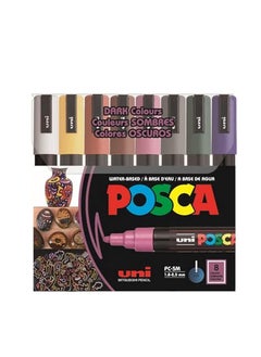 POSCA POSCA PC-5M Water Based Permanent Marker Paint Pens, Set of 8 (Dark Colors)  - Image 1