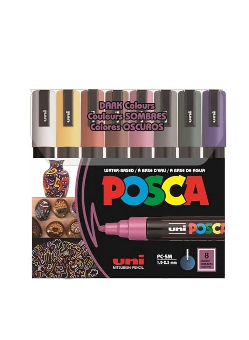 POSCA PC-5M Water Based Permanent Marker Paint Pens, Set of 8 (Dark Colors) - Image 1