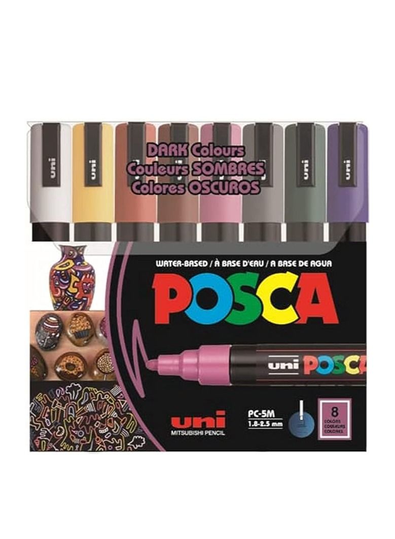 POSCA PC-5M Water Based Permanent Marker Paint Pens, Set of 8 (Dark Colors) - Image 2