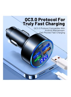 HYUNDAI 5 Ports Car Charger PD 20W with Hole 80W 4 USB Super Fast Charge 66W USB Car Charger Fast Charge with LED Light Display Car Charger Adapter Black  - Image 4