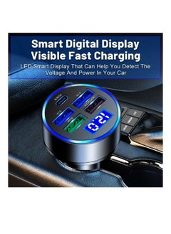 HYUNDAI 5 Ports Car Charger PD 20W with Hole 80W 4 USB Super Fast Charge 66W USB Car Charger Fast Charge with LED Light Display Car Charger Adapter Black  - Image 5