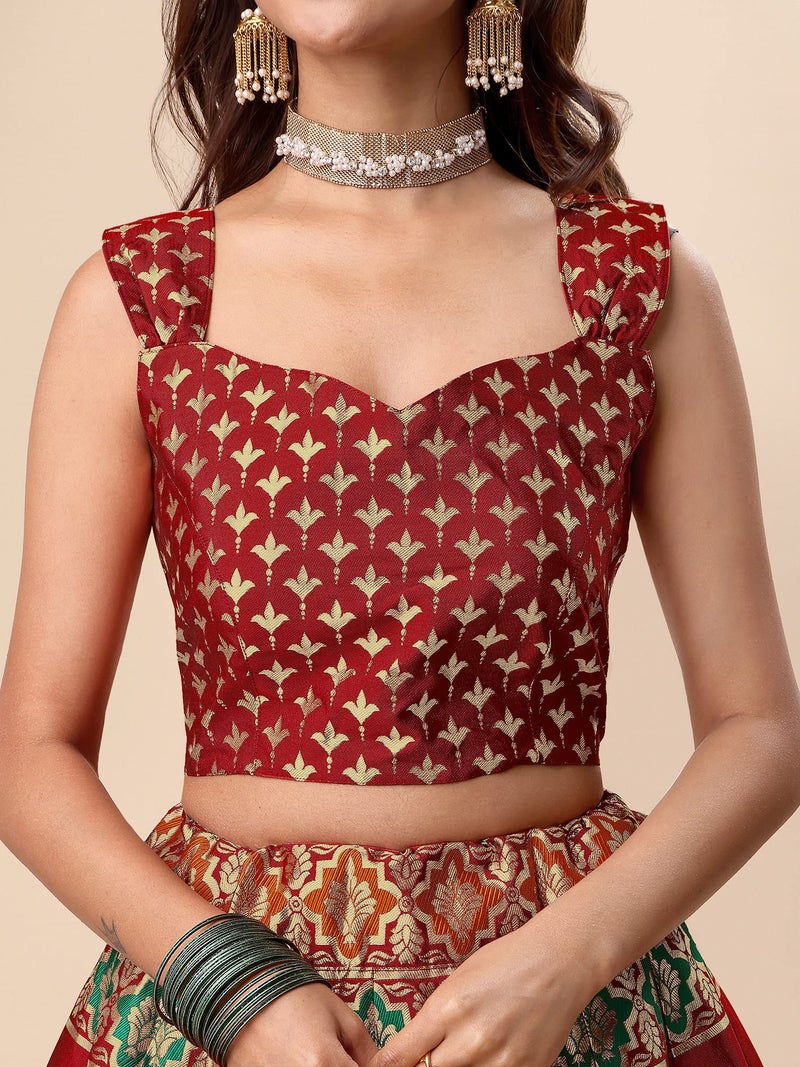 purvaja ليهنغا تشولي نصف مخيطة من بورفاجا للنساء (أحمر إندرا_أحمر_مقاس حر) - Image 5