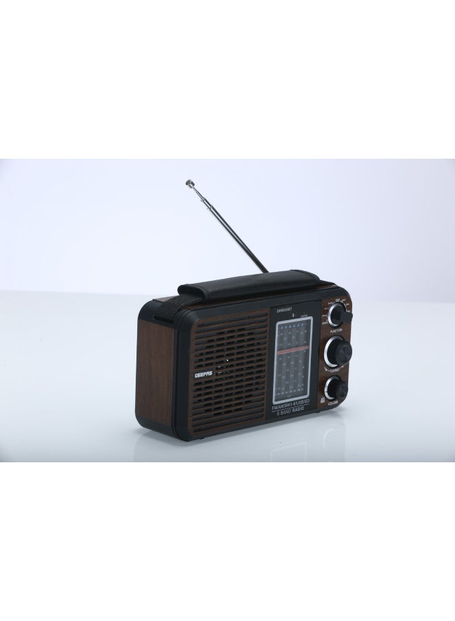 جيباس راديو FM قابل لإعادة الشحن، بطارية ذات سعة كبيرة، محمول بشكل مثالي، خفيف الوزن، راديو FM بنمط قديم، قوي وأنيق، جودة صوت مثالية، نطاقات متعددة GR6836BT بني/أسود GR6836BT بني/أسود - Image 2