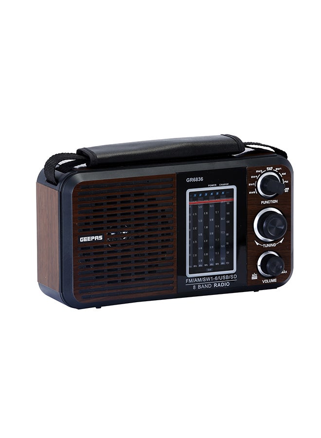 جيباس راديو FM قابل لإعادة الشحن، بطارية ذات سعة كبيرة، محمول بشكل مثالي، خفيف الوزن، راديو FM بنمط قديم، قوي وأنيق، جودة صوت مثالية، نطاقات متعددة GR6836BT بني/أسود GR6836BT بني/أسود - Image 4
