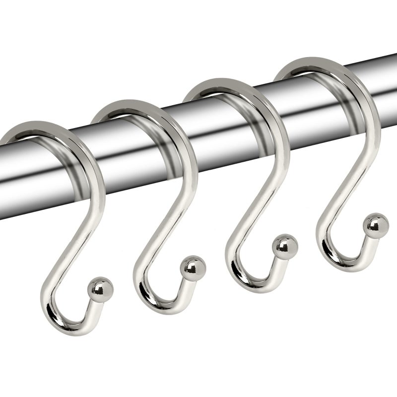 Metal Shower Curtain Hooks Set of 12 Rust Proof Shower Curtain Hooks Rings Durable S Shaped Hooks Hangers for Shower Curtains Kitchen Utensils Clothes Towels Nickel